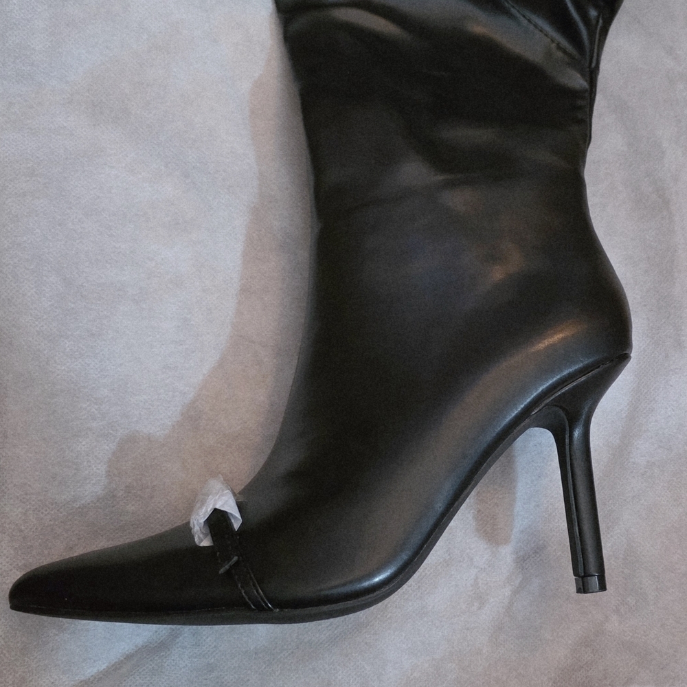 Coutgo Black Leather Sezy Heeled Boots Sz 7 New - Picture 3 of 6